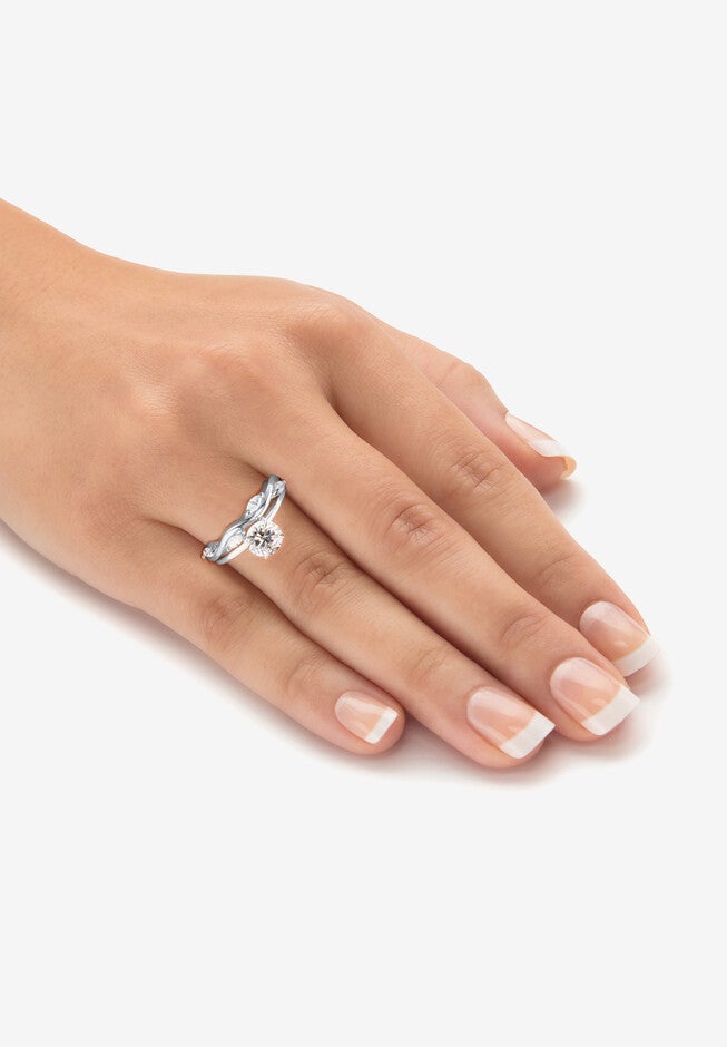 1.48 Cttw. Cubic Zirconia Sterling Silver 2-Pc. Solitaire Vine Bridal Ring Set, , alternate image number 2
