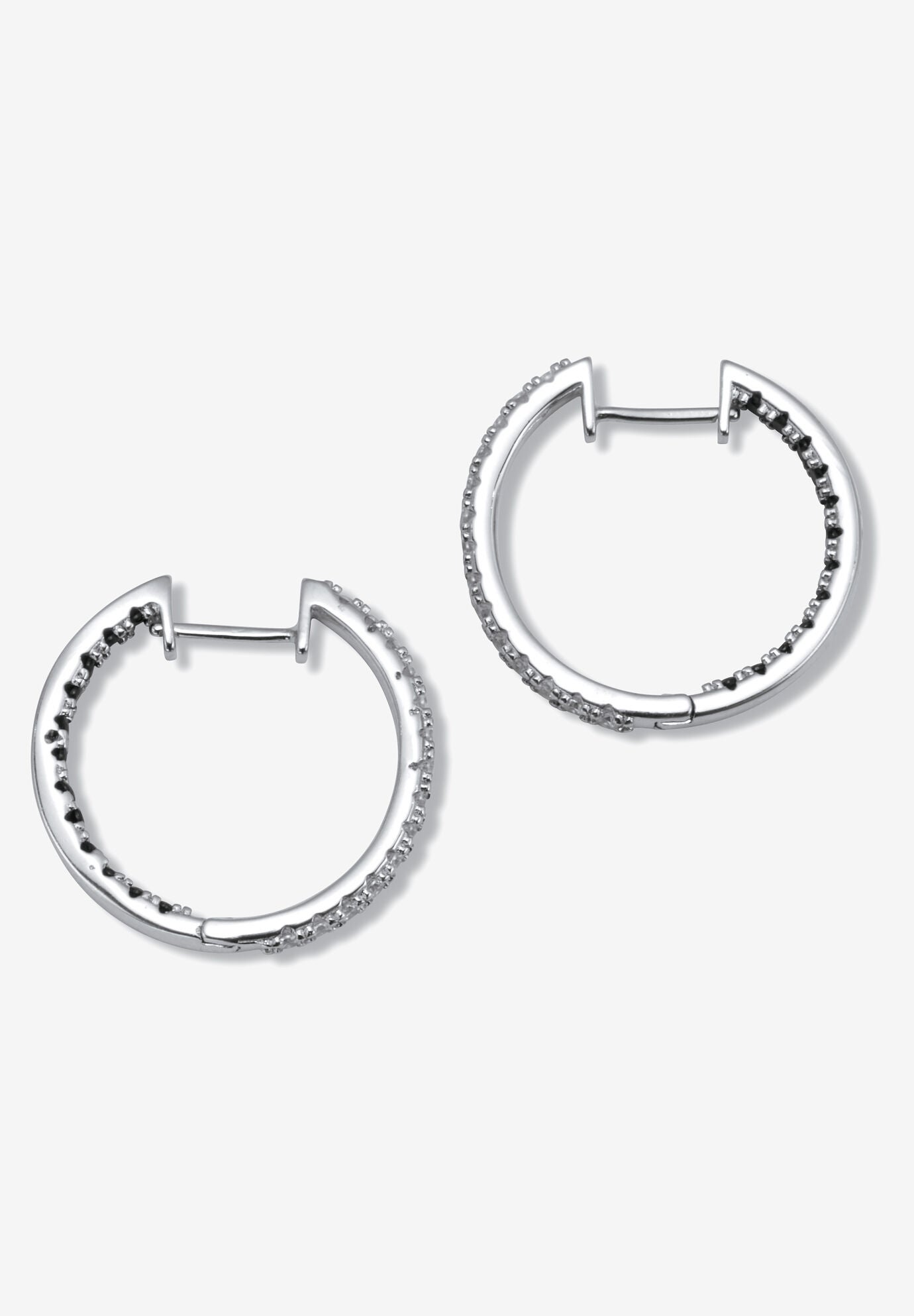 Round Black And White Crystal Silvertone Hoop Earrings, 26Mm, , on-hover image number 1