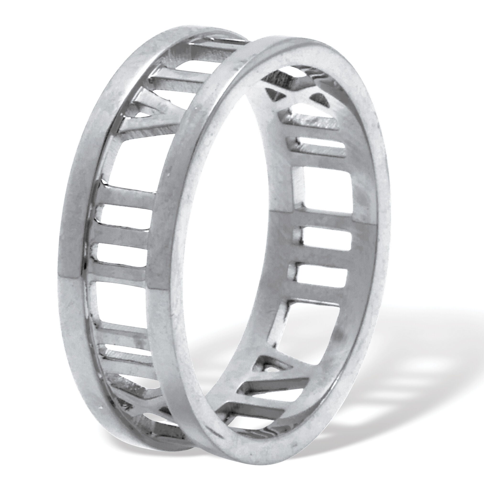 Roman Numeral Stainless Steel Ring, SILVER, on-hover image number 1