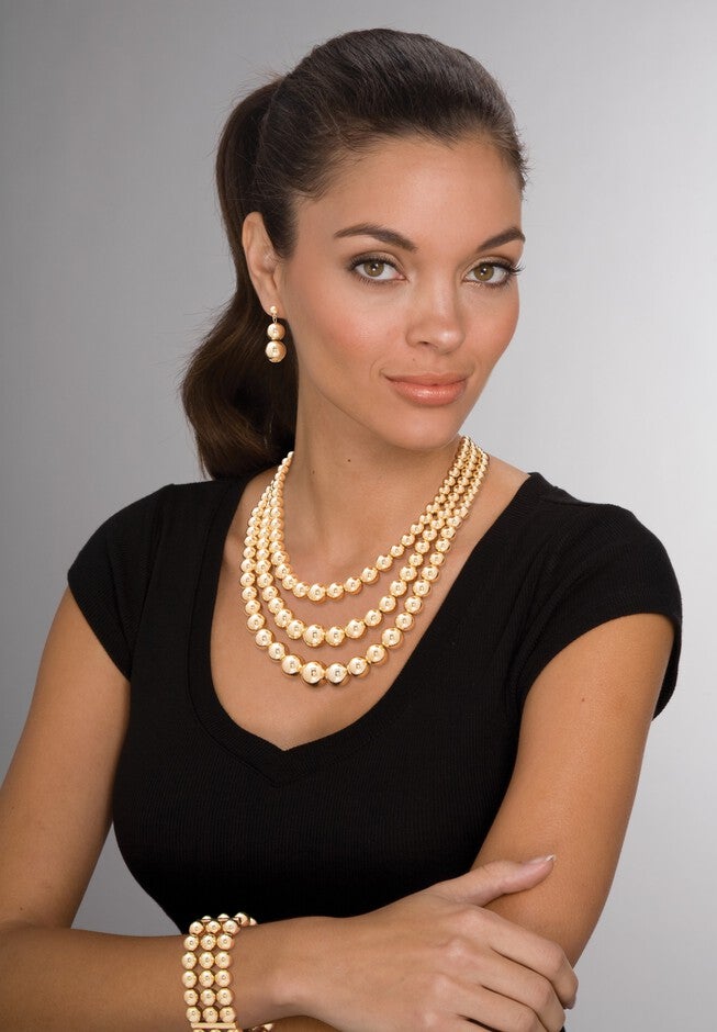 Gold Tone Graduated Bib 17 inches Necklace Set, , alternate image number null