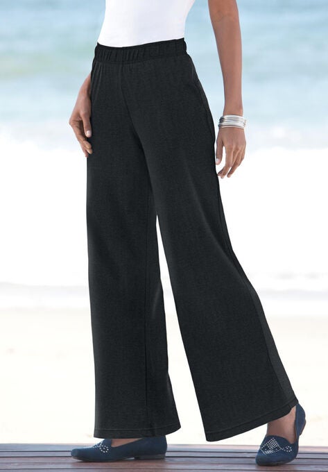 Solid knit wide leg pants