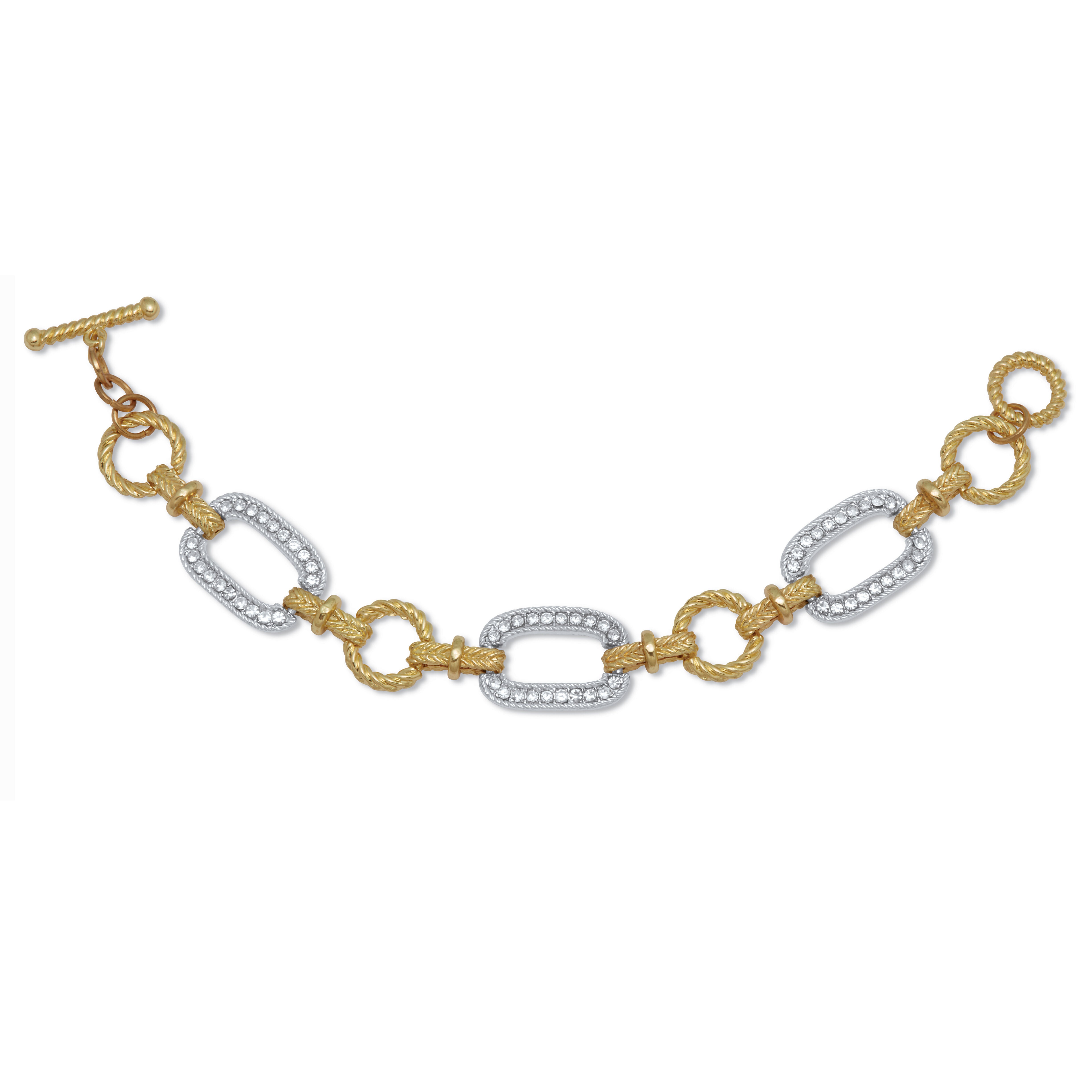 Crystal Yellow Goldtone Hammered Paperclip Link Bracelet 7.5-inch, WHITE, hi-res image number 0