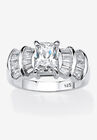 Platinum over Silver Emerald Cut Cubic Zirconia Step Top Engagement Ring (3 1/10 cttw TDW), PLATINUM, hi-res image number 0