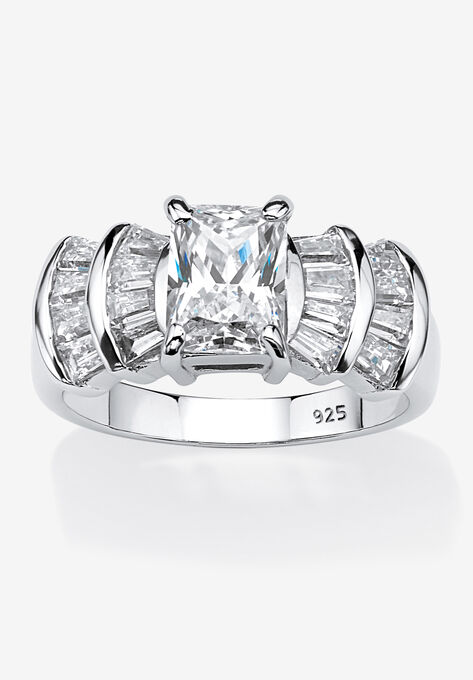 Platinum over Silver Emerald Cut Cubic Zirconia Step Top Engagement Ring (3 1/10 cttw TDW), PLATINUM, hi-res image number null