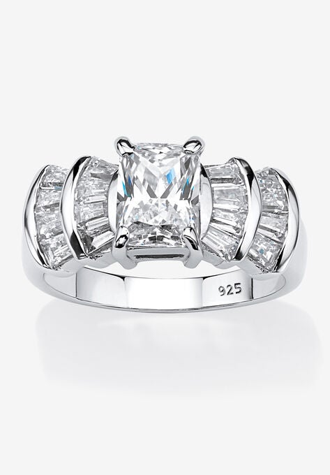 Platinum over Silver Emerald Cut Cubic Zirconia Step Top Engagement Ring (3 1/10 cttw TDW), PLATINUM, hi-res image number null