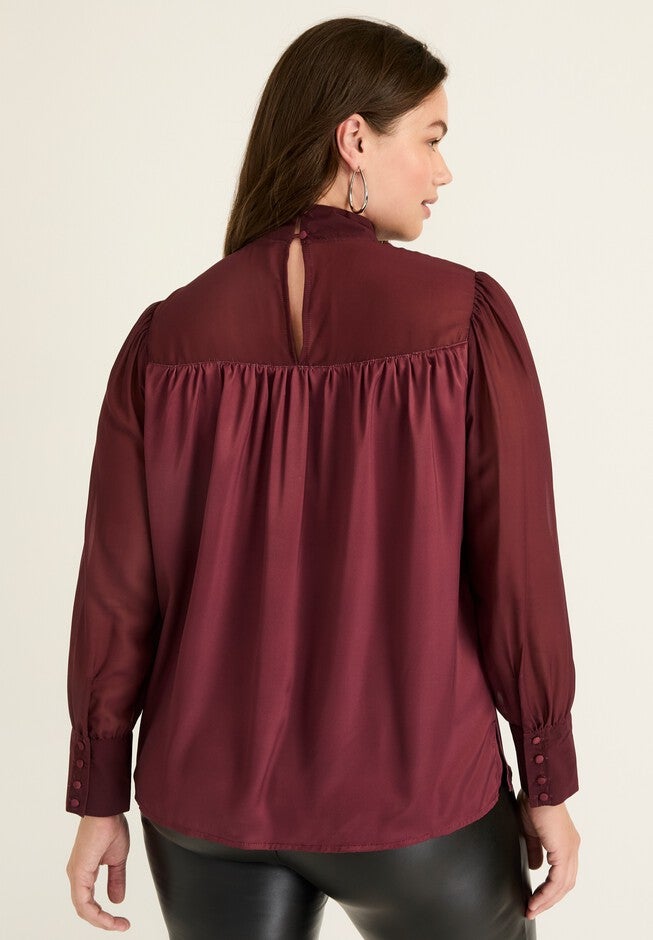 Satin Mockneck Blouse, , on-hover image number null