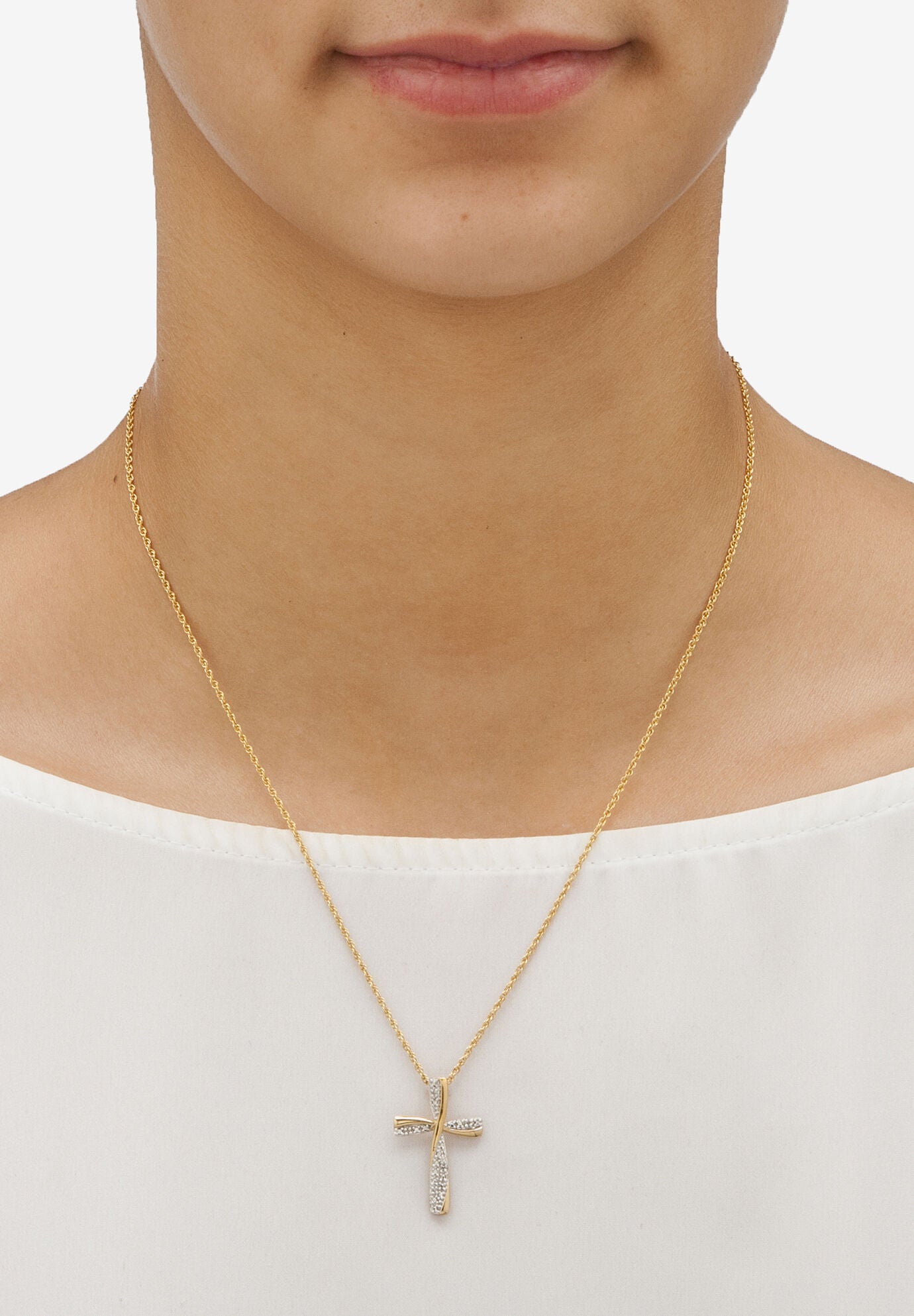 Gold Over Sterling Silver Diamond Accent Cross Pendant Necklace (16Mm) 18 Inches, , alternate image number 2