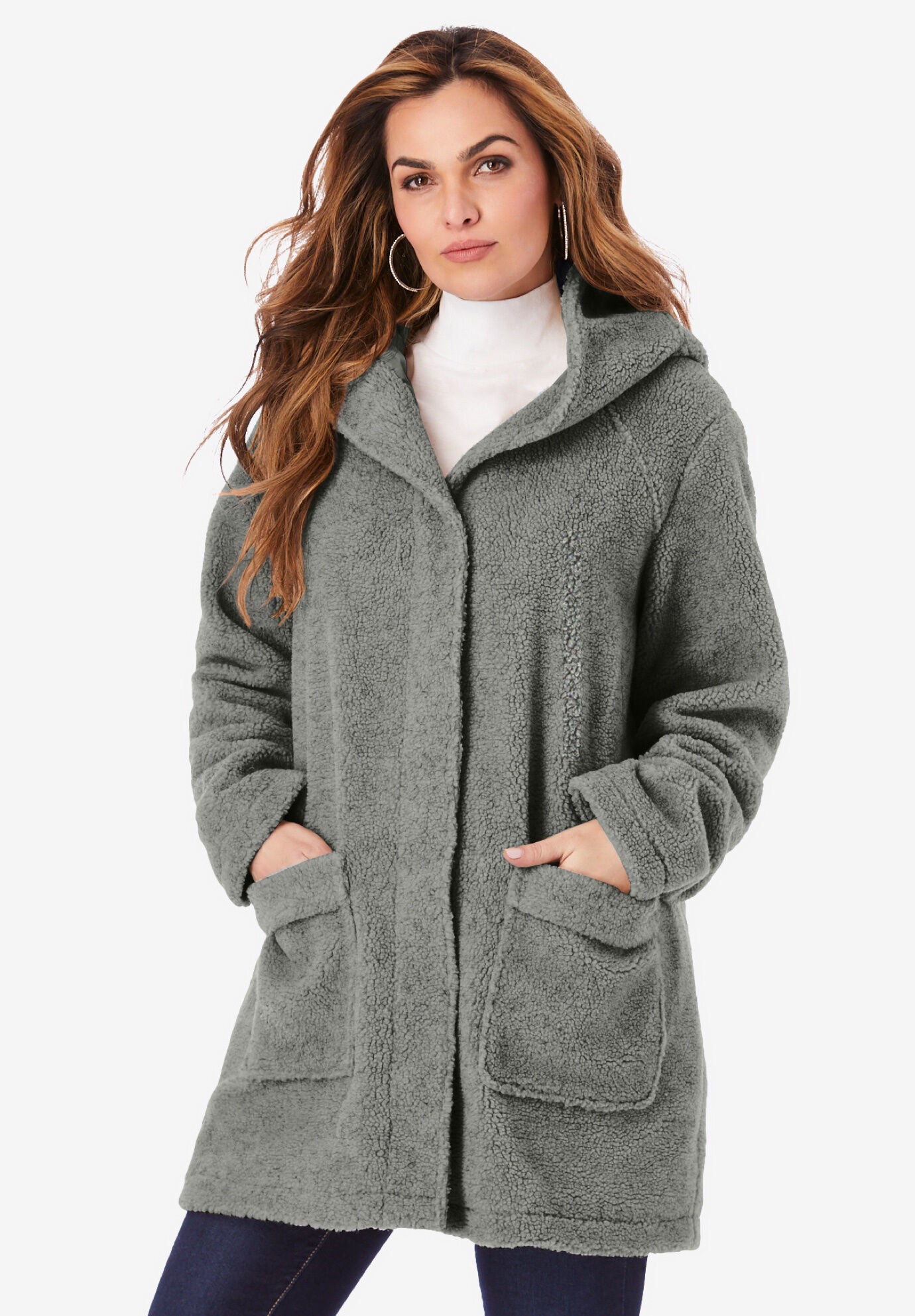Jessica long length jacket outlet with shawl collar hood