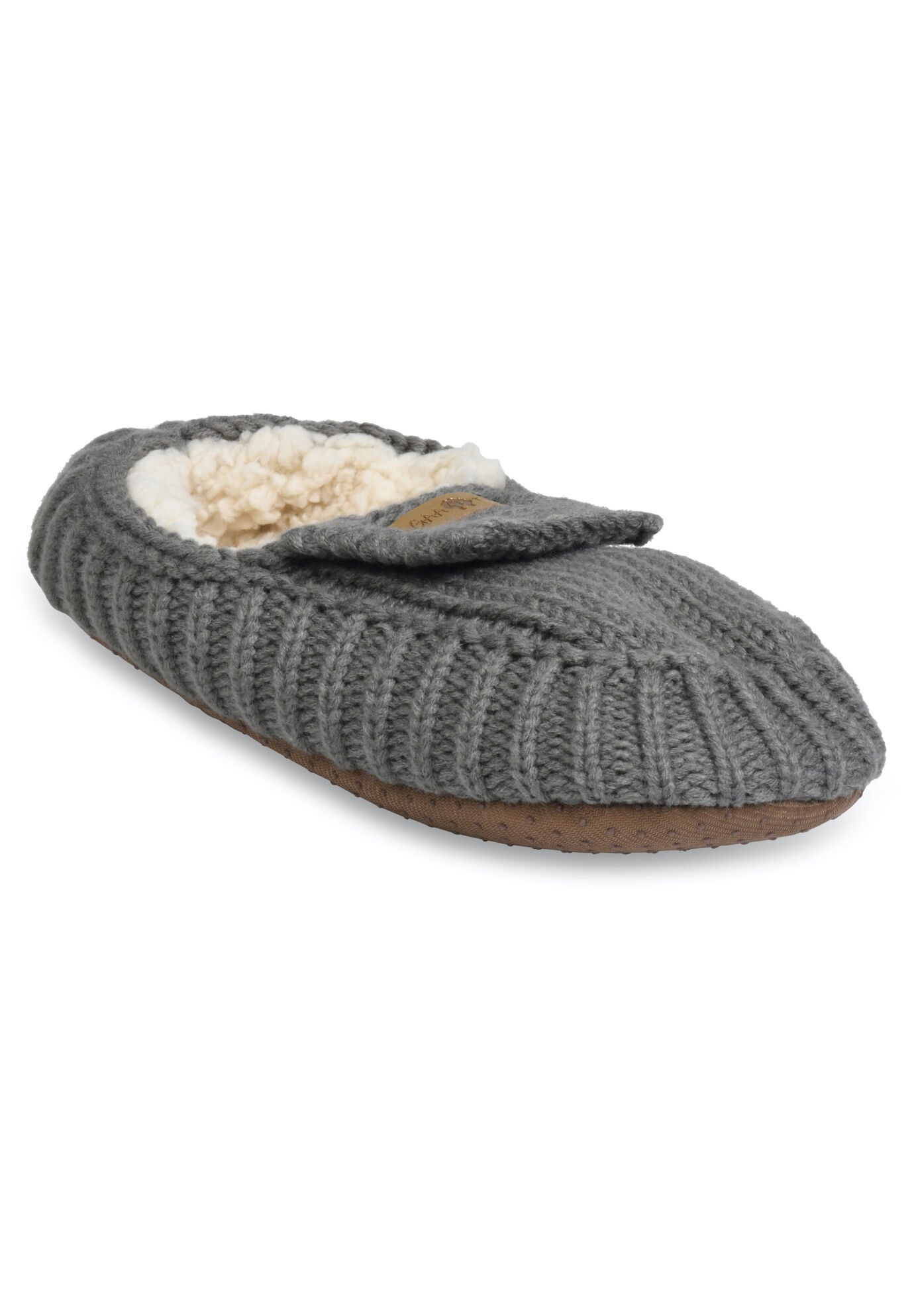 Womens Textured Knit Mocassin Slipper Slippers, GREY, hi-res image number 0