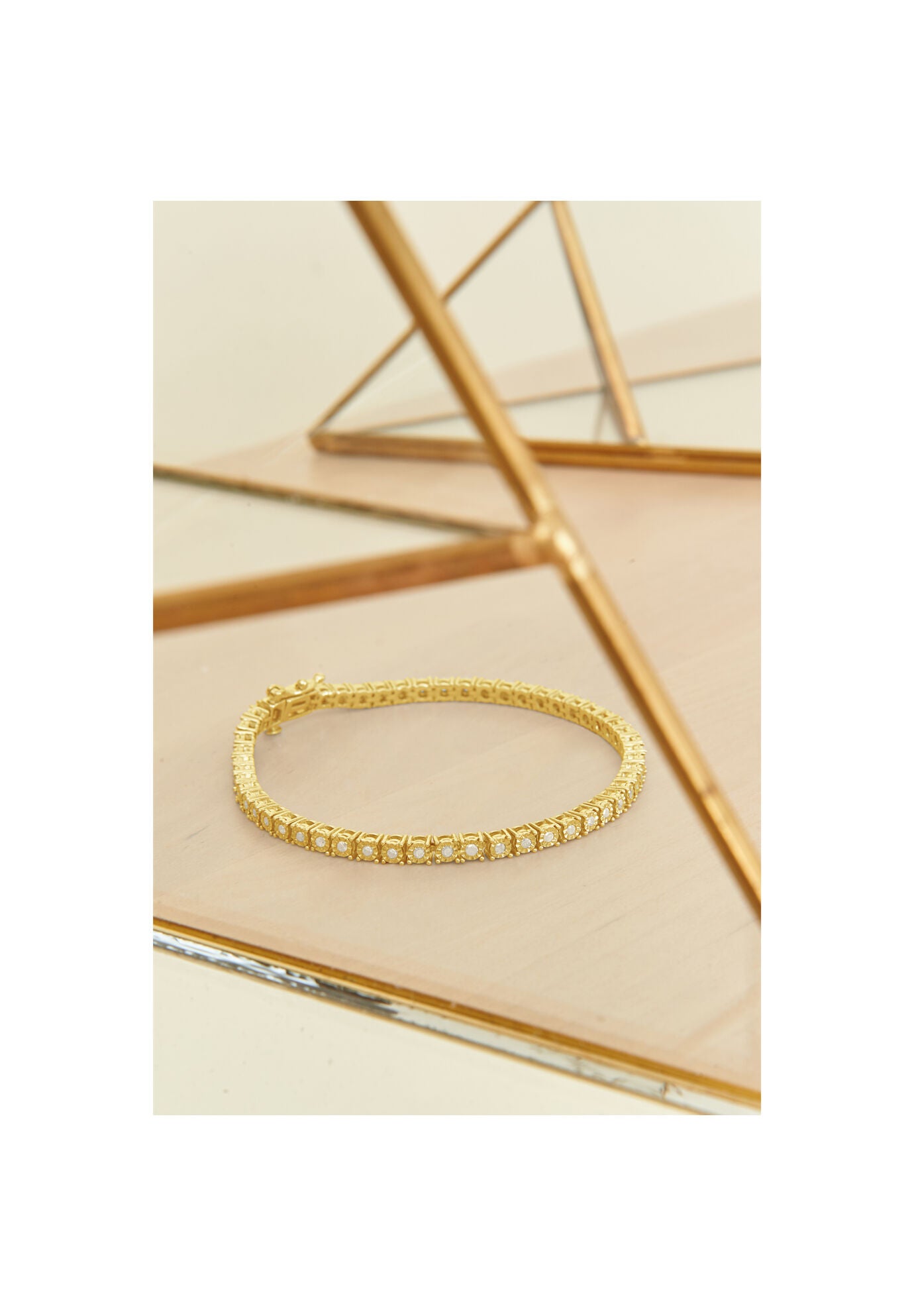 Yellow Gold Plated Sterling Silver Miracleset Diamond Round Faceted Bezel Tennis Bracelet 7 inches, , alternate image number 5