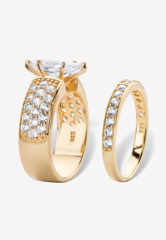 3.01 Tcw Cubic Zirconia 14K Gold-Plated Sterling Silver 2-Piece Bridal Ring Set, , on-hover image number null
