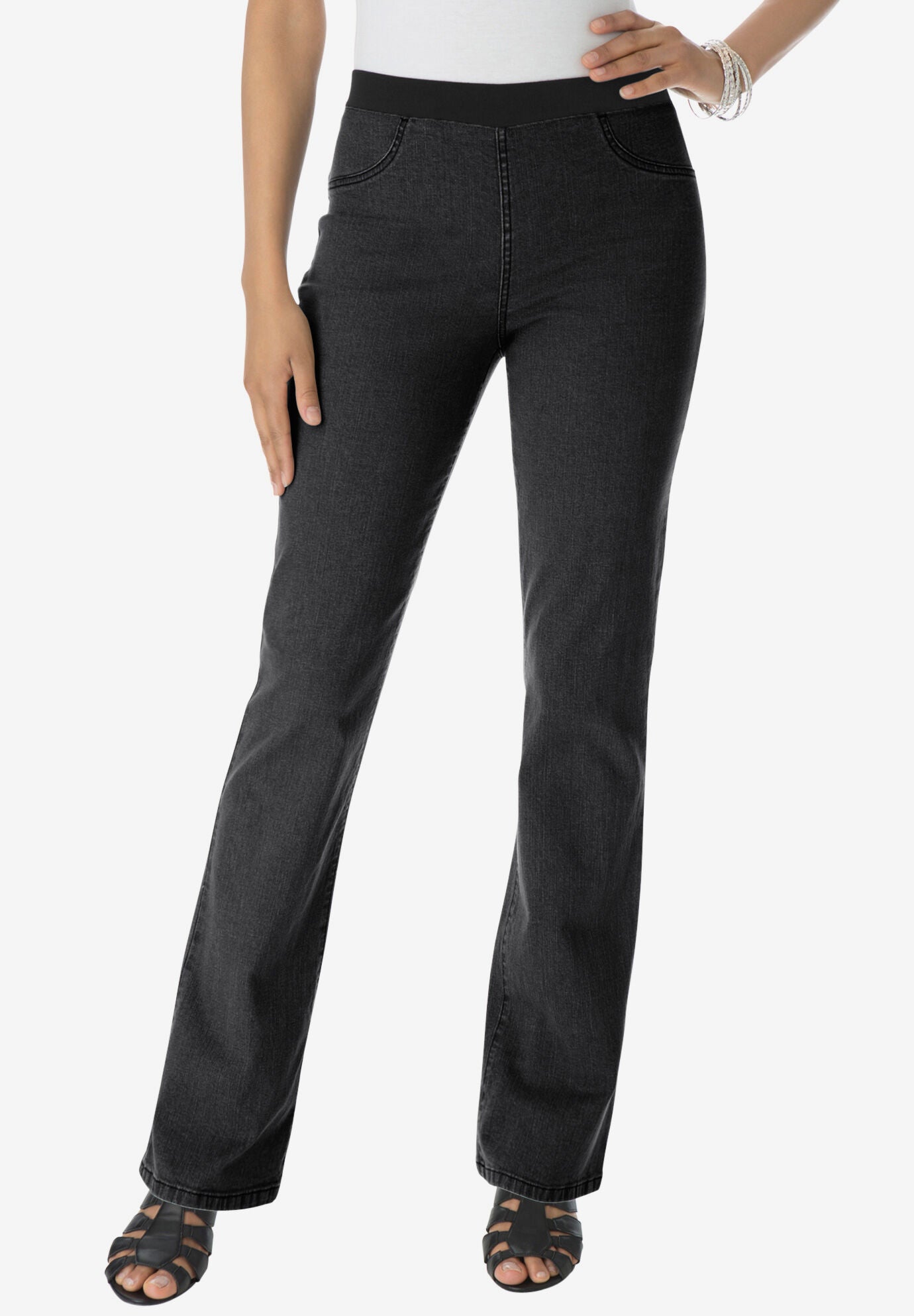 Plus Size Invisible Stretch® All Day Bootcut Jean, BLACK DENIM, hi-res image number 0