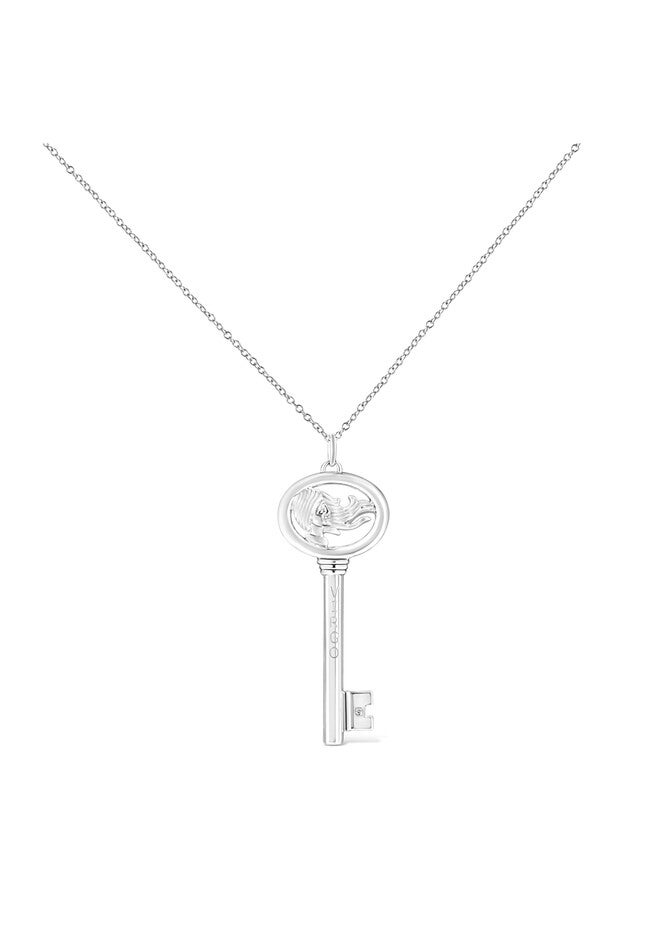 Sterling Silver Diamond Accent Virgo Zodiac Key Pendant Necklace, , on-hover image number 1