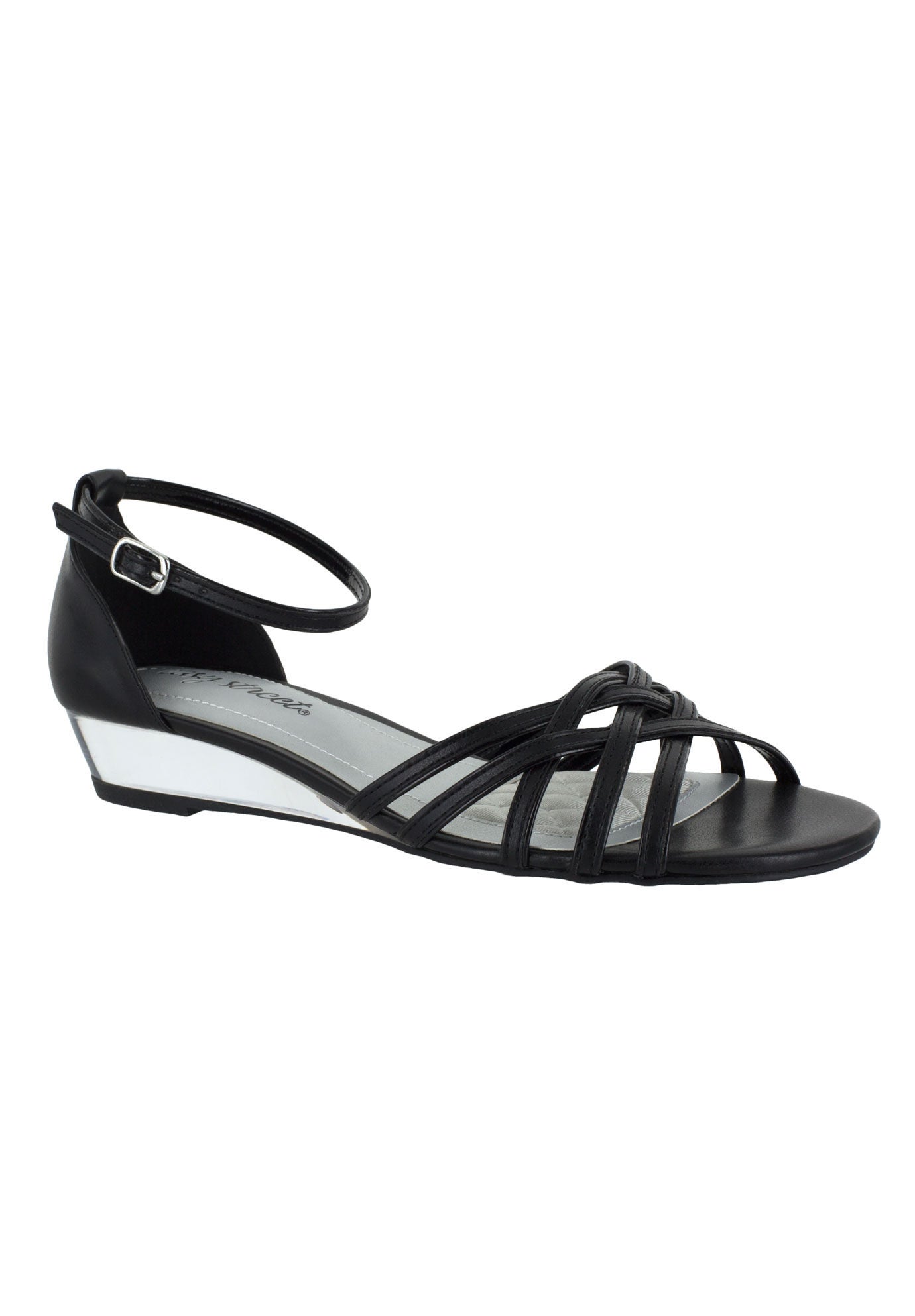 Tarrah Sandals by Easy Street&reg;, BLACK PATENT PIPING, hi-res image number 0