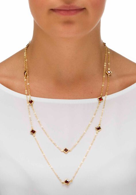 Gold Tone Endless 48" Necklace with Princess Cut Birthstone, , alternate image number null