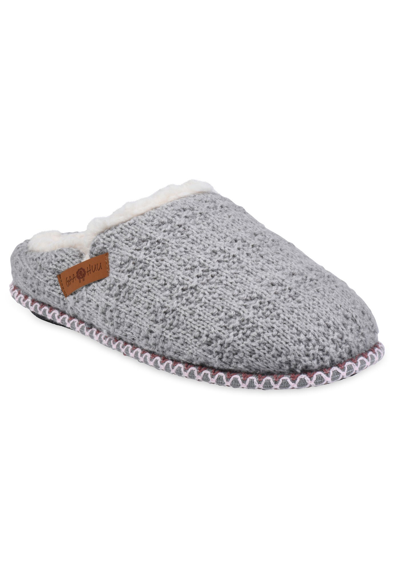 Ladies Textured Knit Clog With Fur Lining Slippers Grey