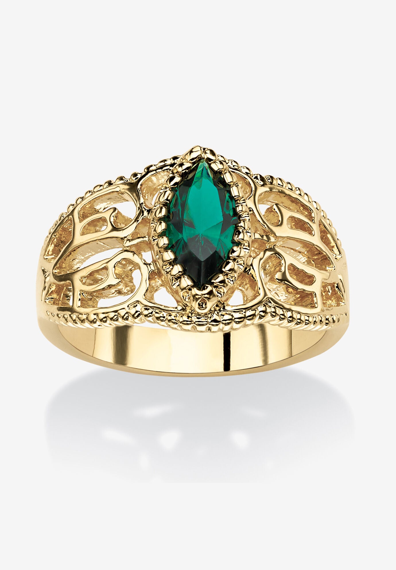 Simulated Birthstone Gold-Plated Filigree Ring, MAY, hi-res image number 0