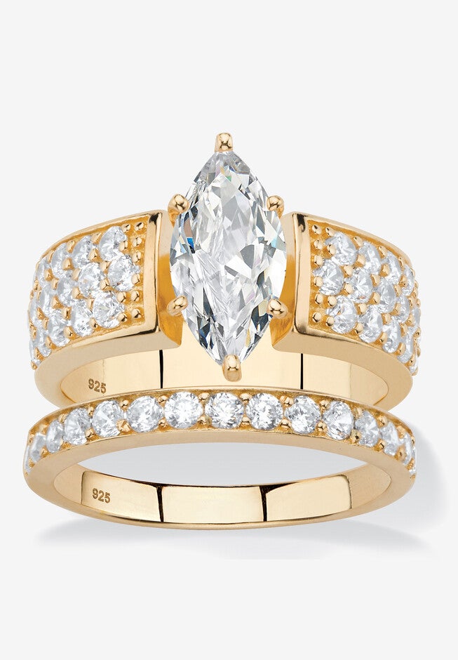 3.01 Tcw Cubic Zirconia 14K Gold-Plated Sterling Silver 2-Piece Bridal Ring Set, GOLD, hi-res image number null