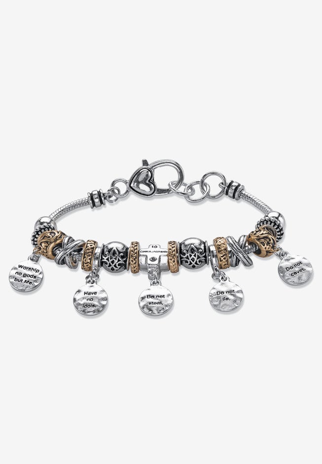 Silver Tone 10 Commandments Charm Bracelet Lucite 7.5 inches plus 1 inches ext, , alternate image number null