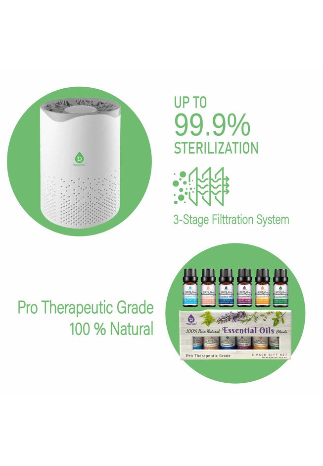 Air Purifier With 6-Pack Premium Essential Oils Collection, , on-hover image number null