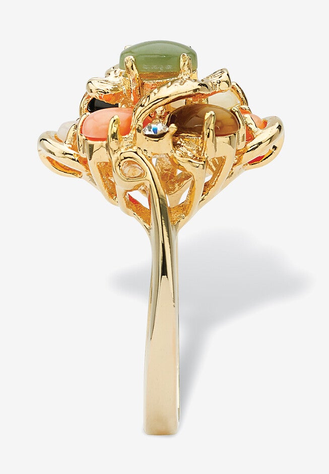 Coral, Opal, Jade, Onyx And Tiger'S-Eye Cluster Ring In Gold-Plated, , on-hover image number null