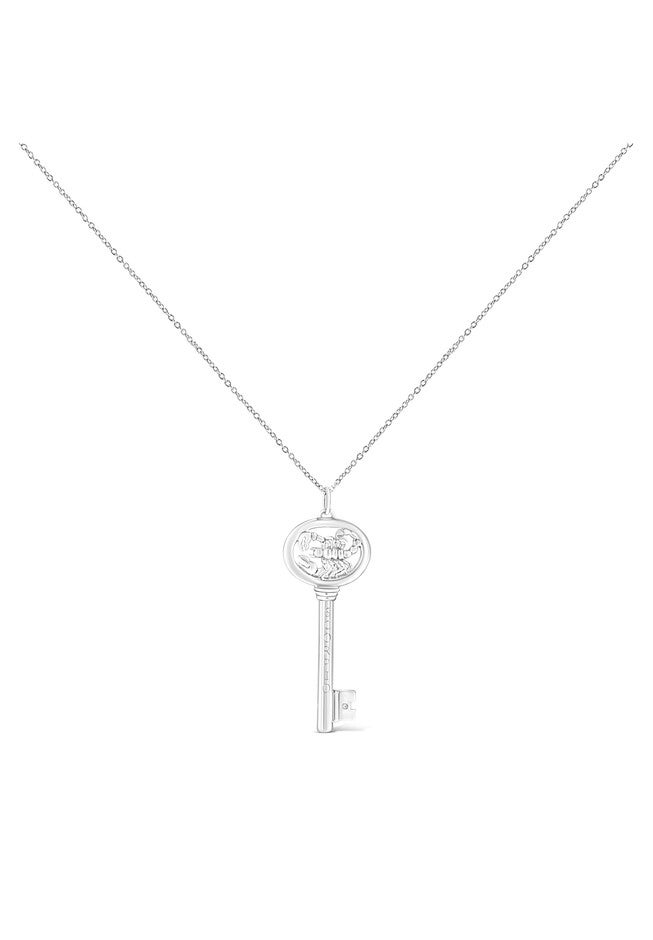 Sterling Silver Diamond Accent Scorpio Zodiac Key Pendant Necklace, , on-hover image number null