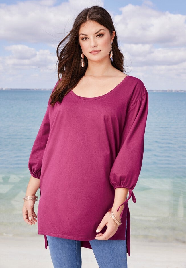 Tie-Sleeve Ultimate Tunic with High-Low Hem, , alternate image number 7