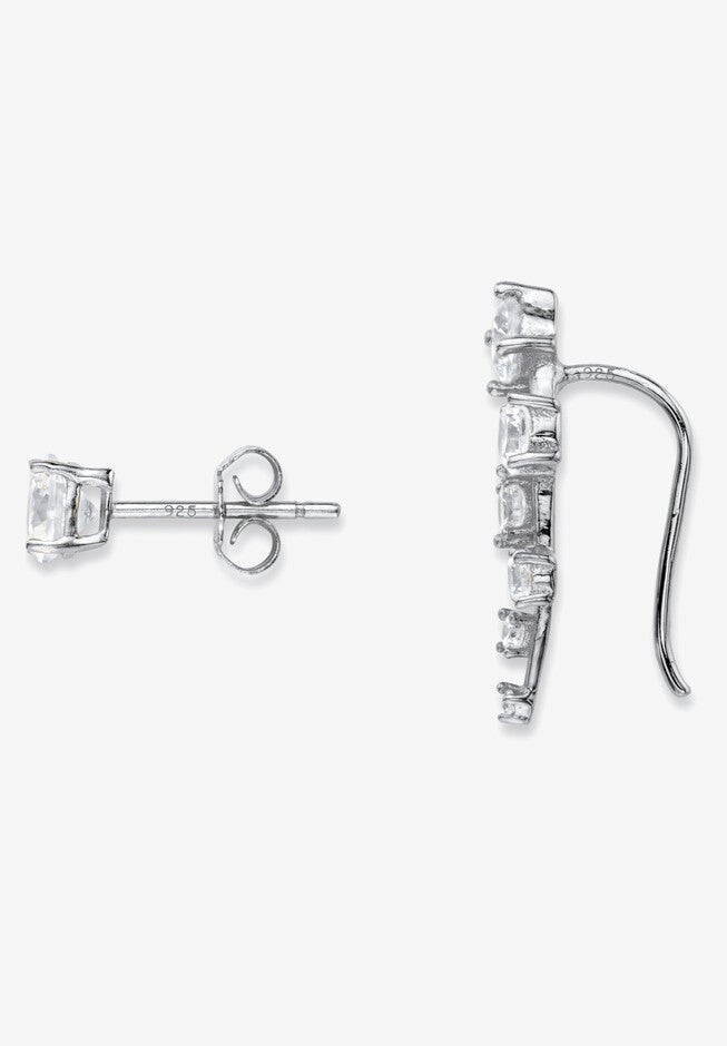 2.22 Cttw. Cubic Zirconia .925 Silver Ear Climber And Stud 2-Pair Earring Set, , on-hover image number null