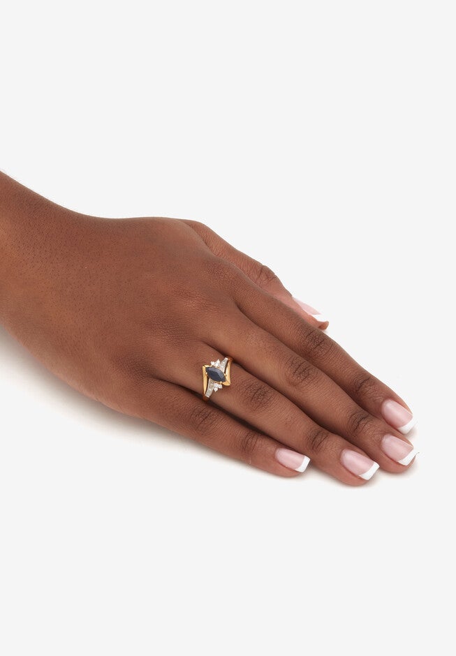 Marquise Cut Midnight Blue Sapphire And Cz 18K Gold-Plated Sterling Silver Ring, , alternate image number 2