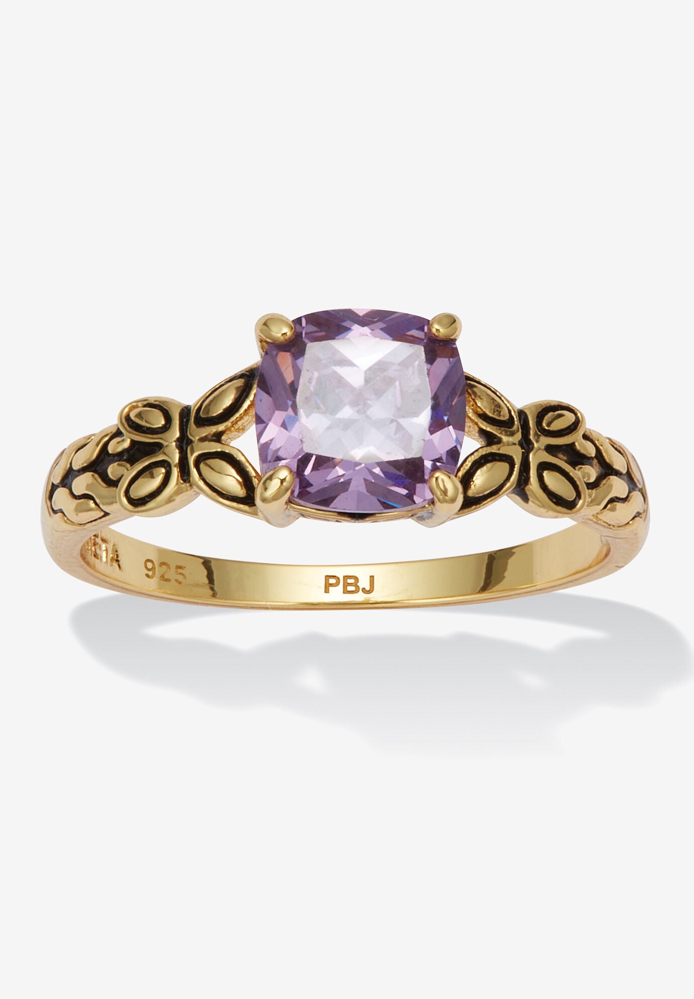 Cushion Cut Birthstone Ring In Gold-Plated Sterling Silver, FEBRUARY, hi-res image number 0