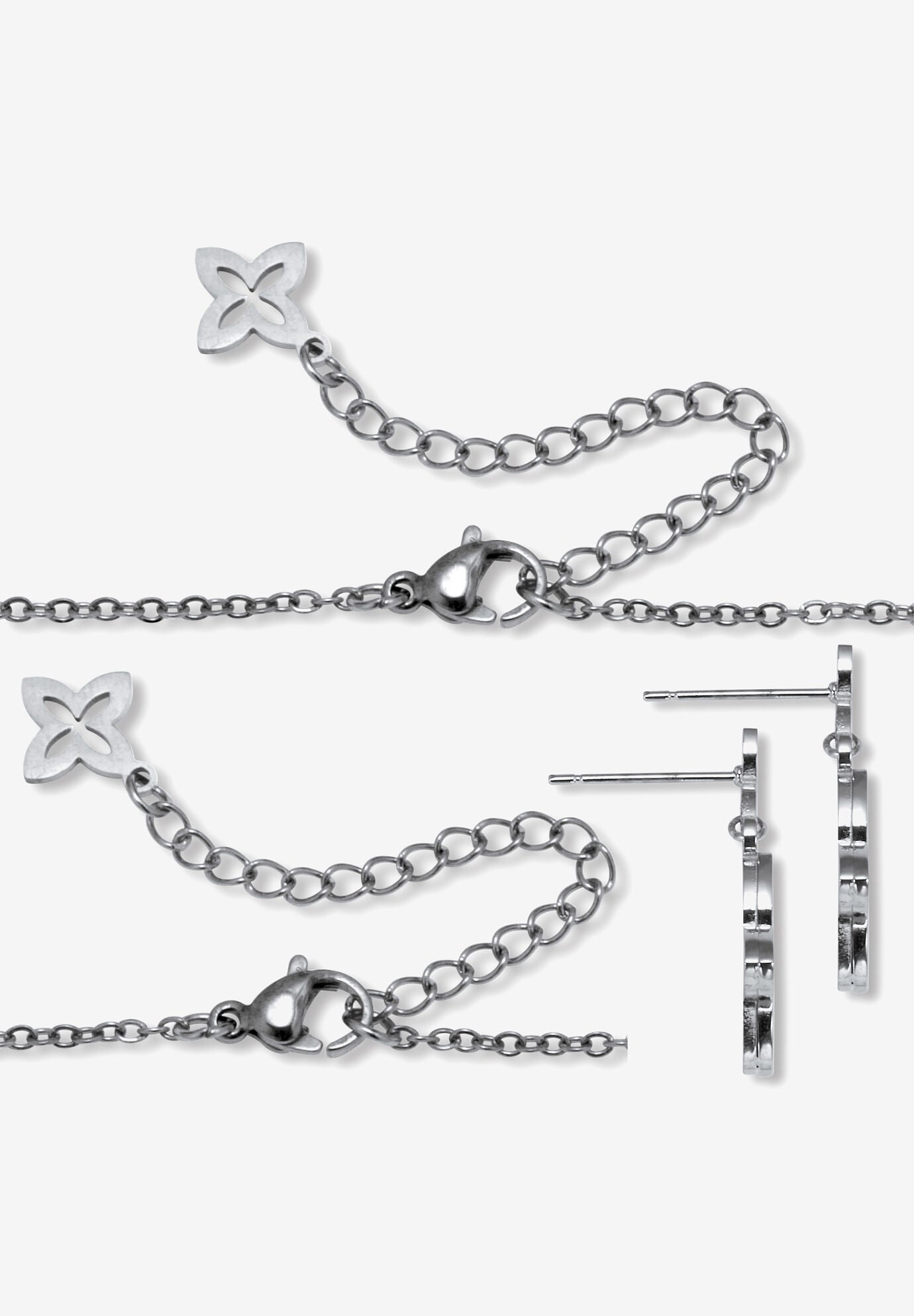 Genuine Black Mother Of Pearl Stainless Steel Clover Jewelry Set Jewelry, , on-hover image number 1