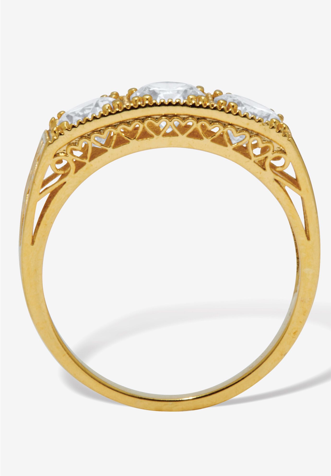 4.50 Tcw Round Cubic Zirconia Yellow Gold-Plated Sterling Silver 3-Stone Ring, , alternate image number 3