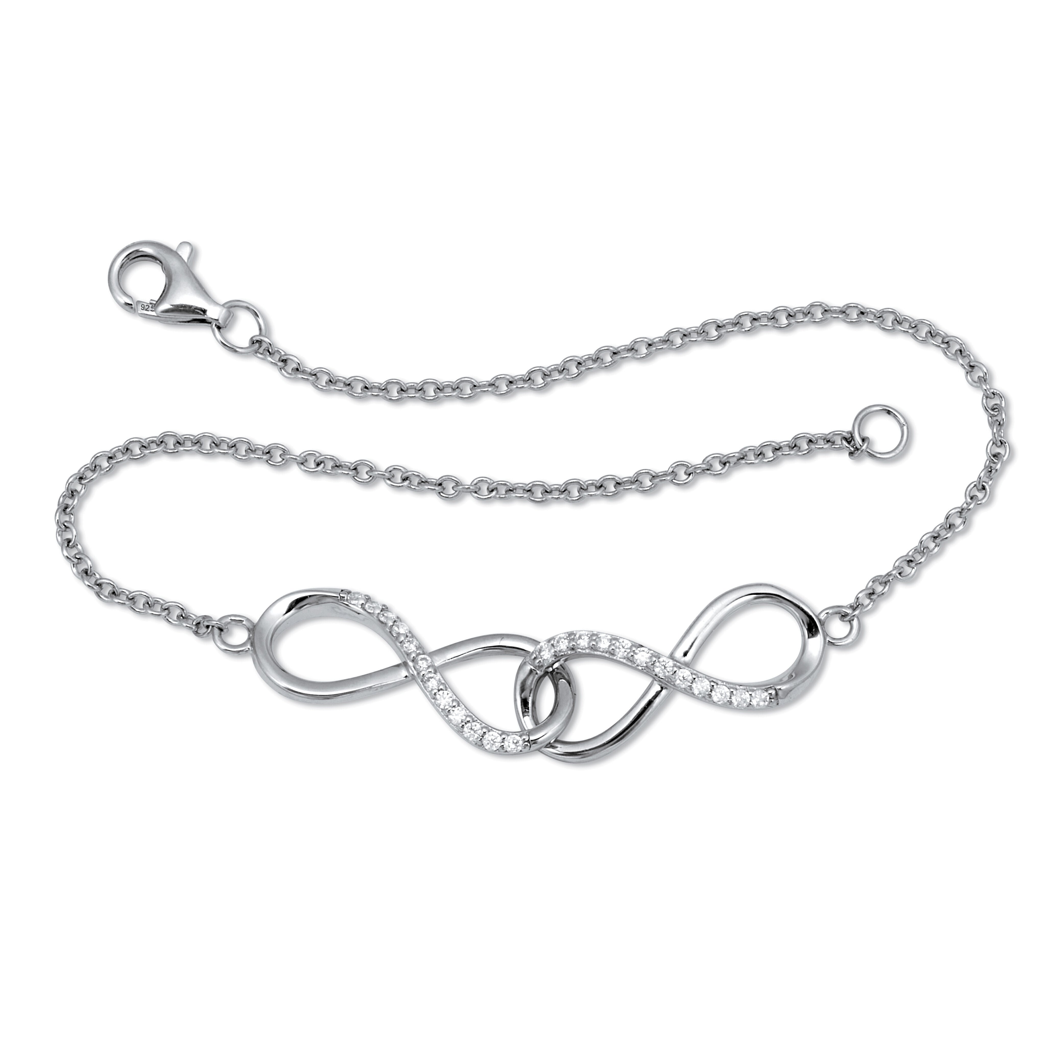 .16 TCW Round CZ Sterling Silver Infinity Charm Bracelet 7-inch, WHITE, hi-res image number 0