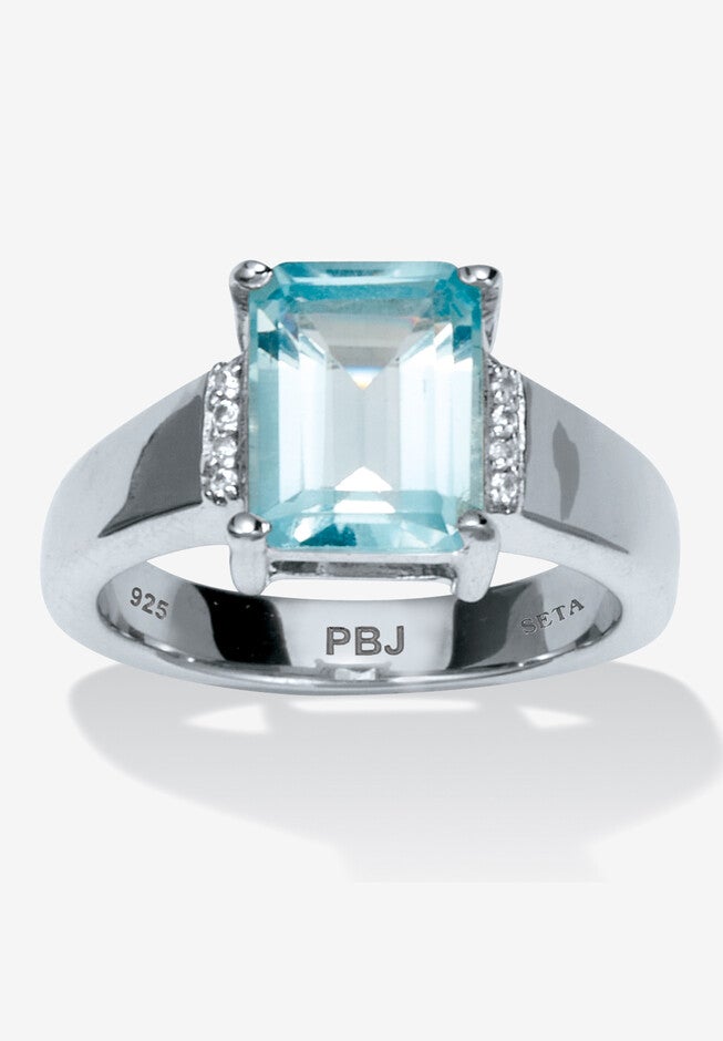 3.4 Tcw Emerald Cut Genuine Blue Topaz Sterling Silver 3-Stone Ring, TOPAZ, hi-res image number null