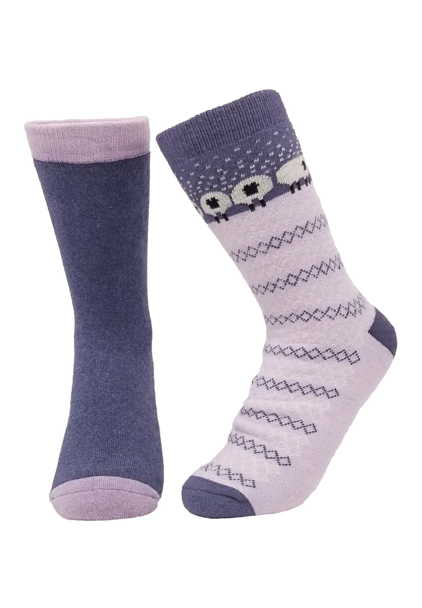2 Pr Super Soft Polyester Thermal Insulated Socks, LAVENDER SHEEP NAVY, hi-res image number 0