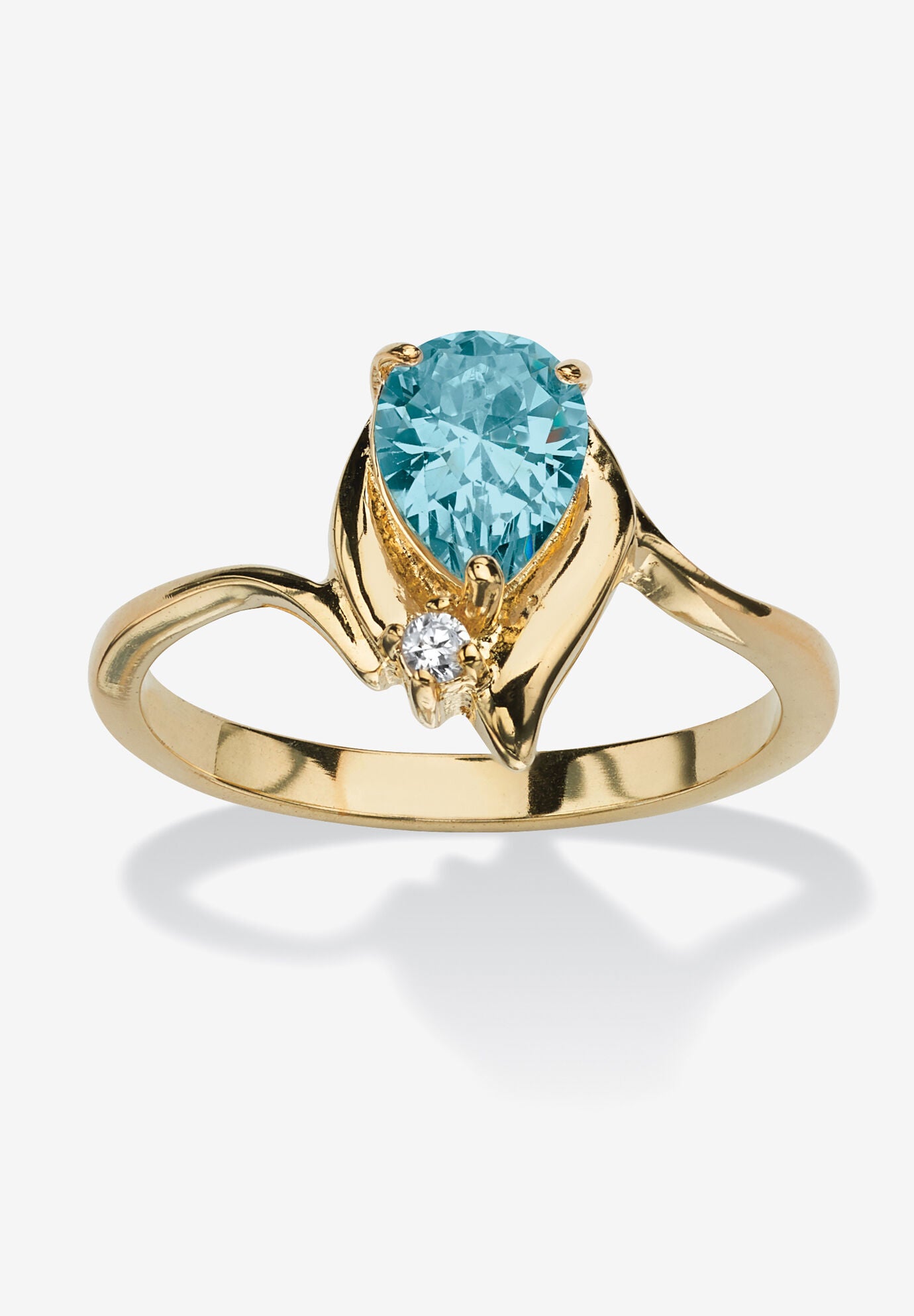 Yellow Gold Plated Simulated Birthstone And Round Crystal Ring Jewelry, BLUE TOPAZ, hi-res image number 0