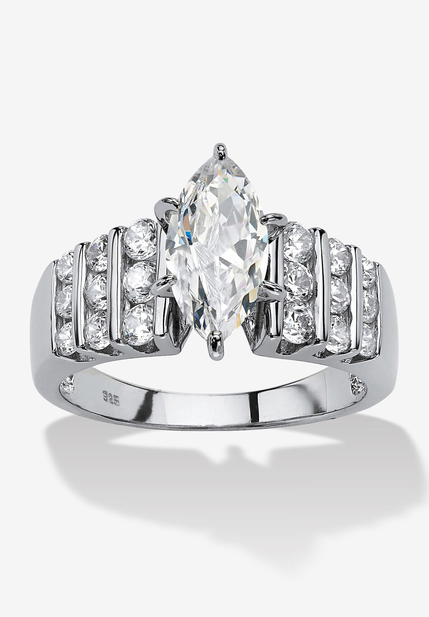 2.85 Cttw Marquise Cut Cubic Zirconia Ring Platinum Plated .925 Sterling Silver, SILVER, hi-res image number 0