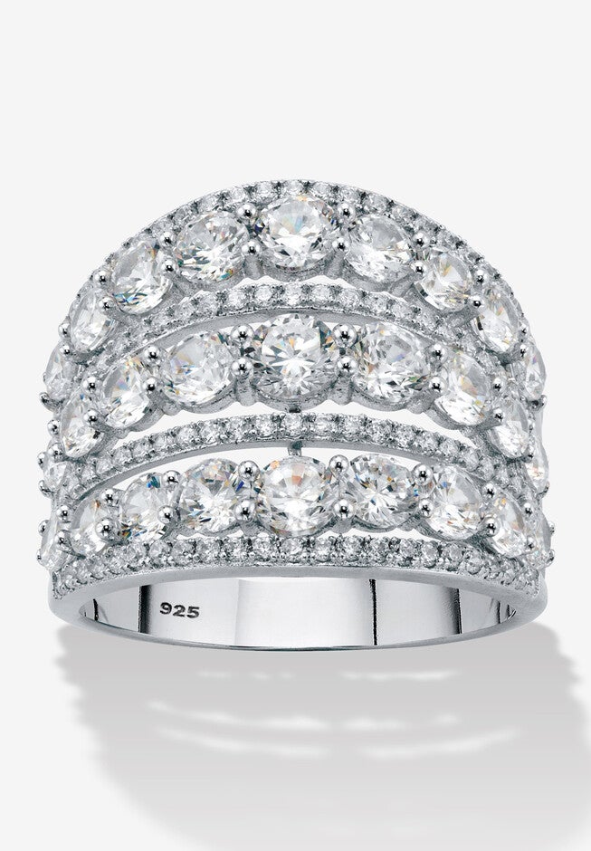 5.23 Cttw. .925 Sterling Silver Round Cubic Zirconia Openwork Dome Cocktail Ring, SILVER, hi-res image number 0