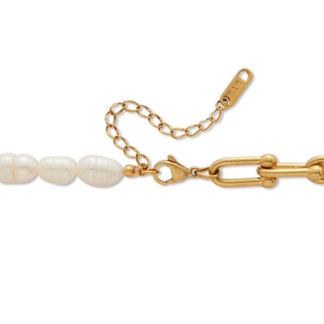 Pearl Gold-Ion Plated Stainless Steel Necklace 16-inch, WHITE, on-hover image number null