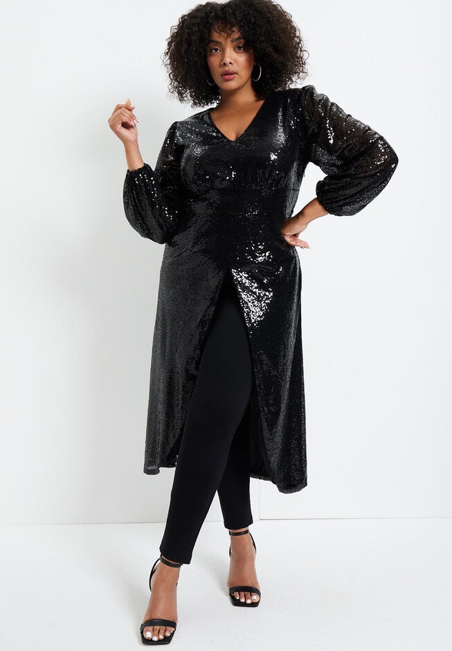 Faux Wrap Sequin Maxi Top, , alternate image number null