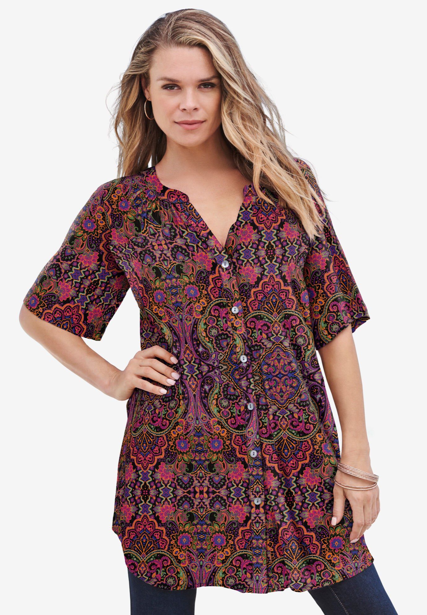 Plus Size Angelina Tunic Top &ndash; Short Sleeve, Flowy Fit, Everyday Comfort