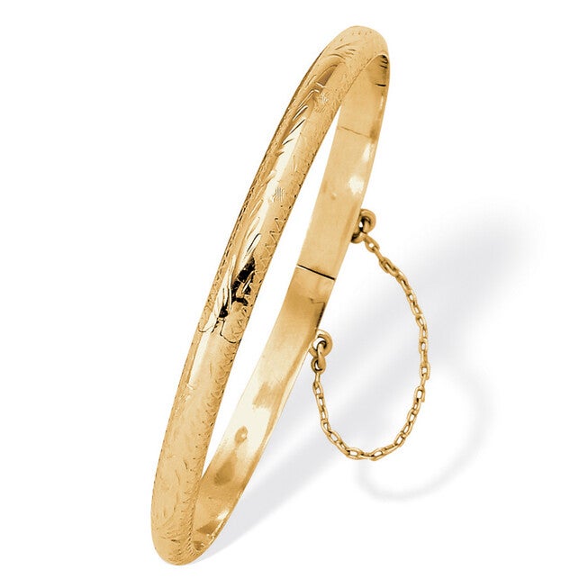 Etched Bangle Bracelet in 18k Yellow Gold Over .925 Sterling Silver 7 inches, GOLD, hi-res image number null
