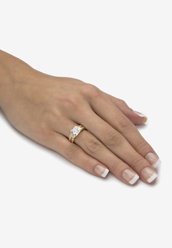 3.62 Cttw 2-Piece 14K Gold Plated .925 Silver Cubic Zirconia Wedding Ring Set, , alternate image number 2