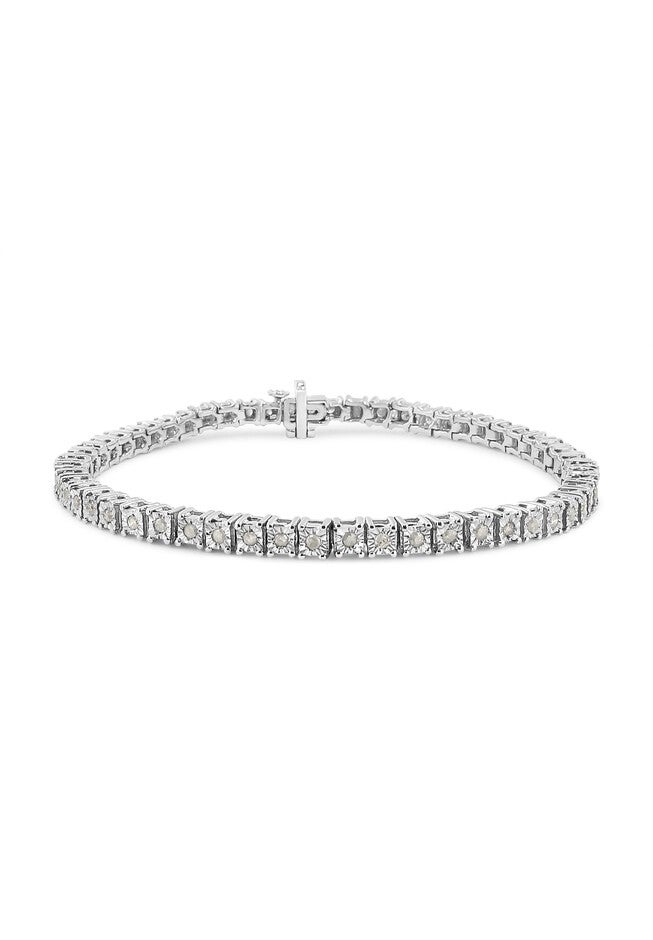 Sterling Silver Diamond Square Frame Miracleset Tennis Bracelet 8 inches, WHITE, hi-res image number null