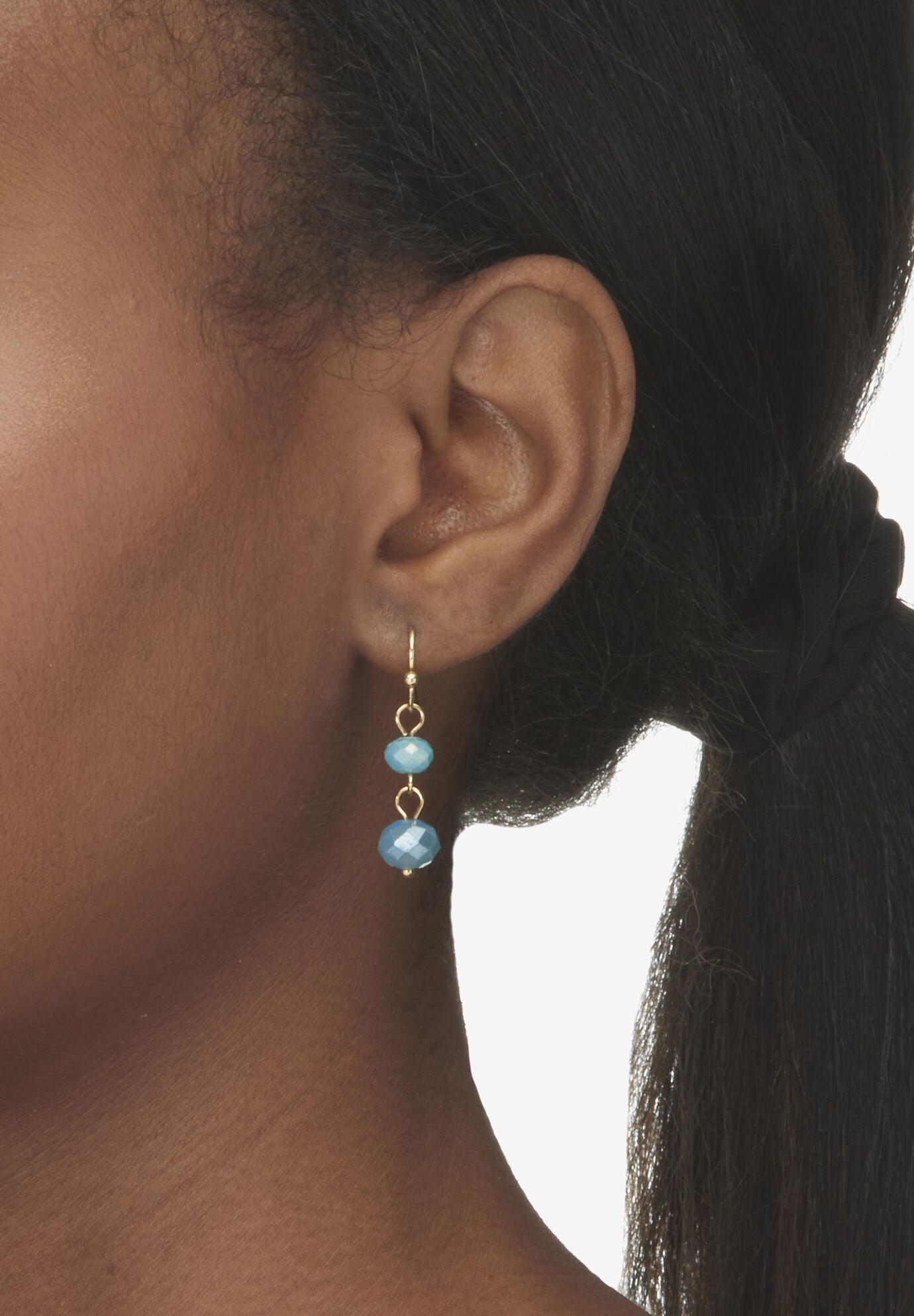 Round Genuine Turquoise Hammered Goldtone Endless Necklace, 36 Inches, , alternate image number 3