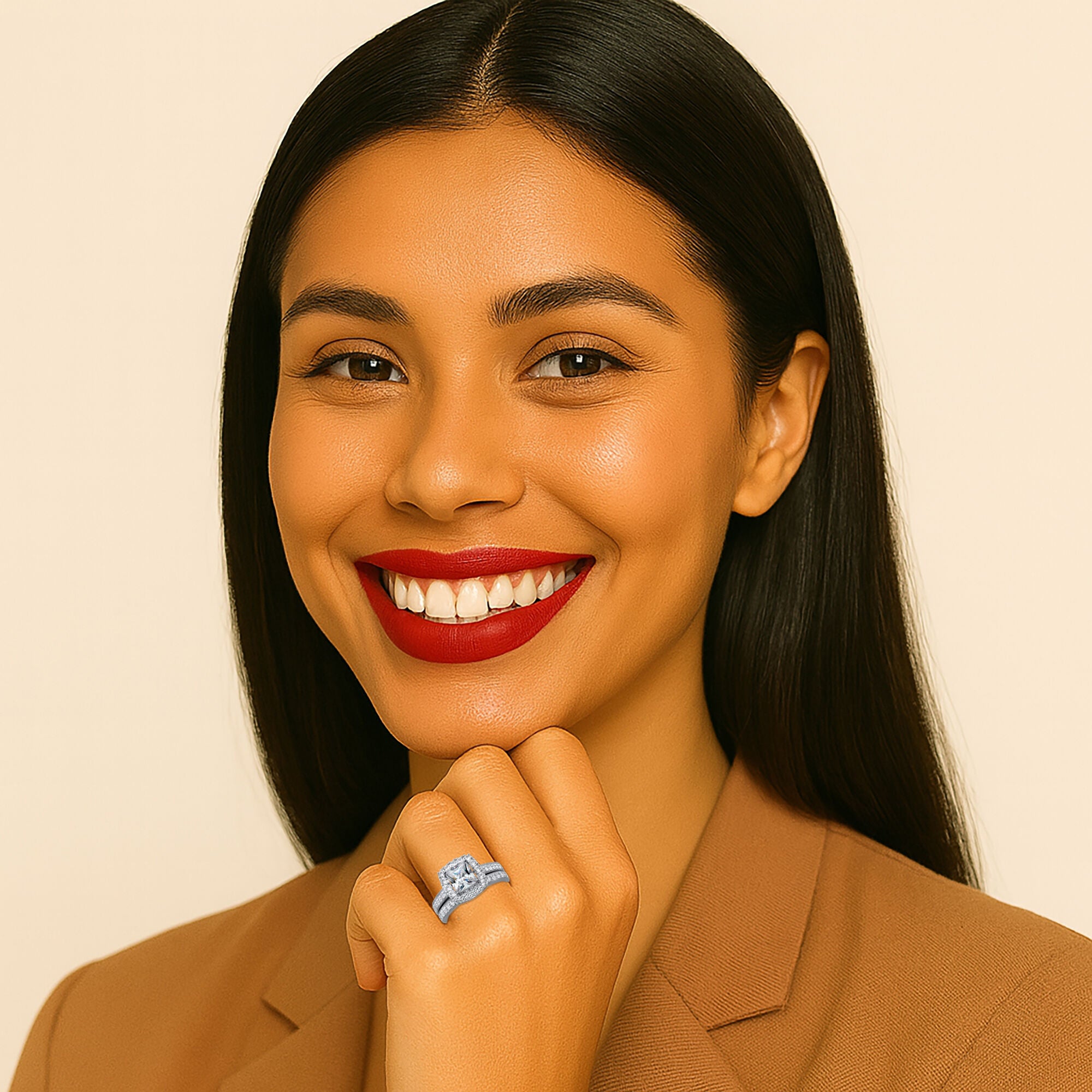 2.60 Cttw Platinum-plated Silver Created White Sapphire Engagement Ring Set, WHITE, alternate image number 2