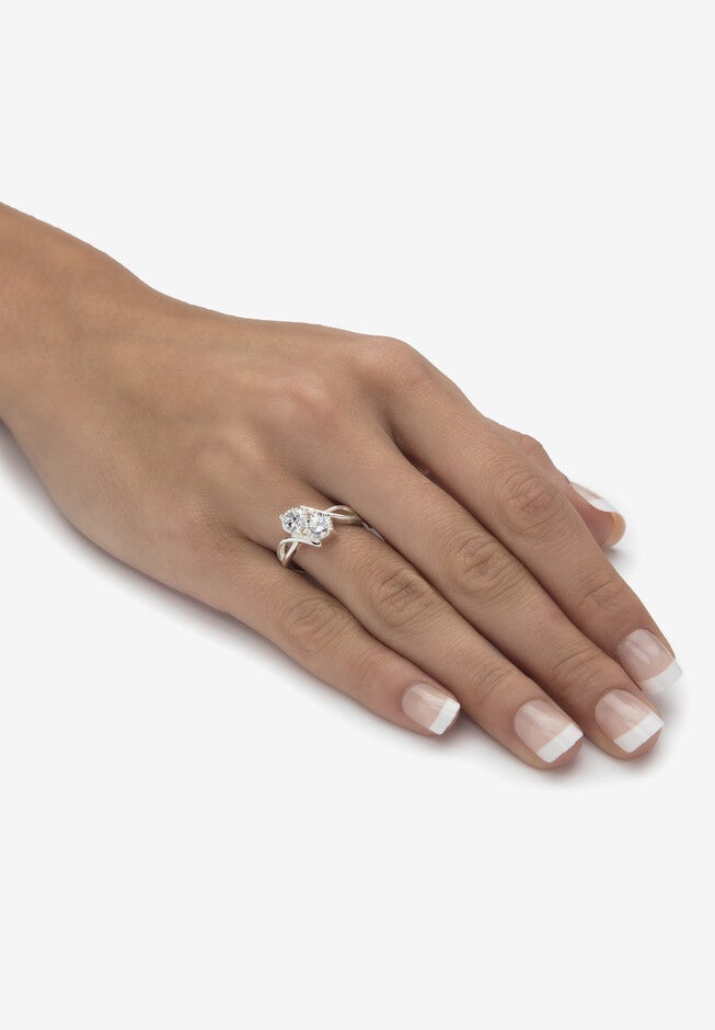 1.96 Cttw Cubic Zirconia .925 Sterling Silver 2-Stone Bypass Ring, , alternate image number null