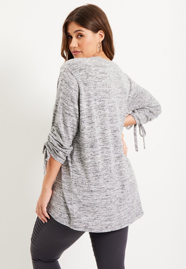 Ruched-Sleeve SuperSoft Knit Top, , on-hover image number null