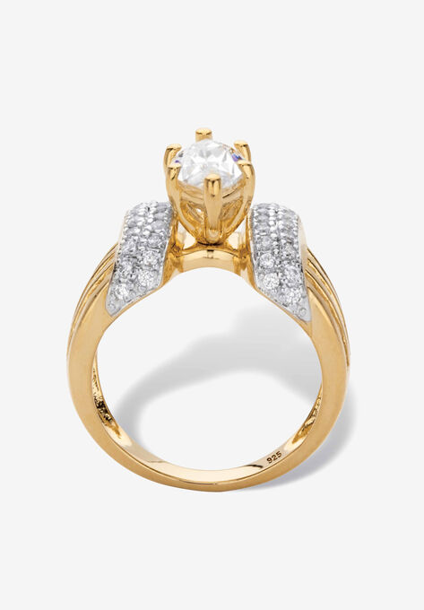 Gold over Sterling Silver Marquise Cut Engagement Ring, , on-hover image number null