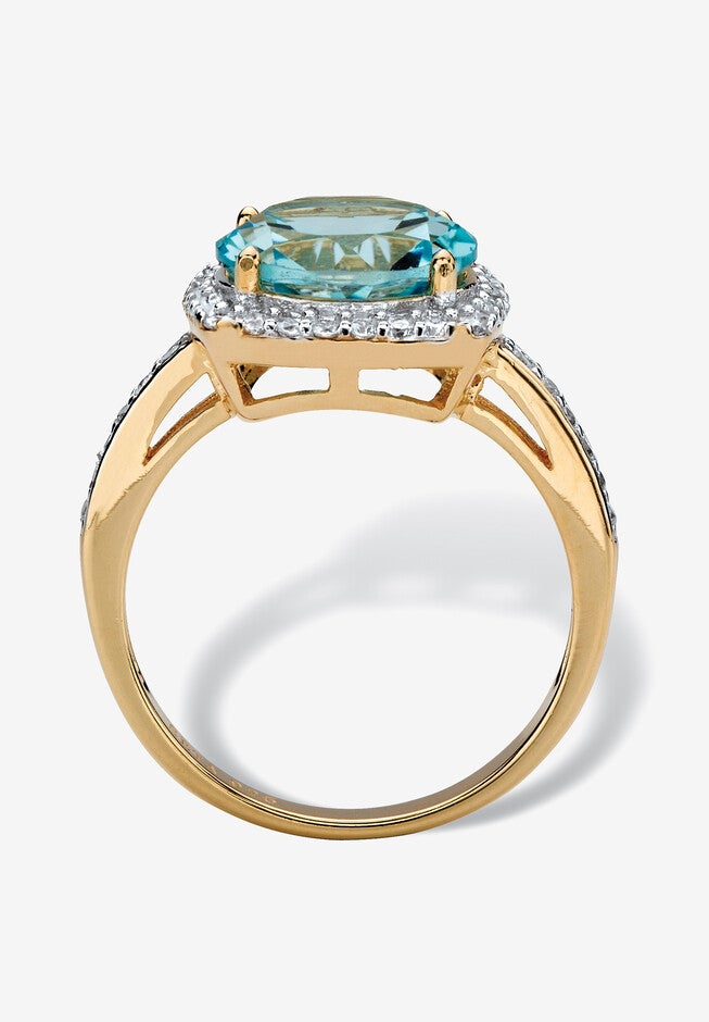 14K Yellow Gold Over Silver Genuine Blue Topaz And Round Cz Ring, , on-hover image number null